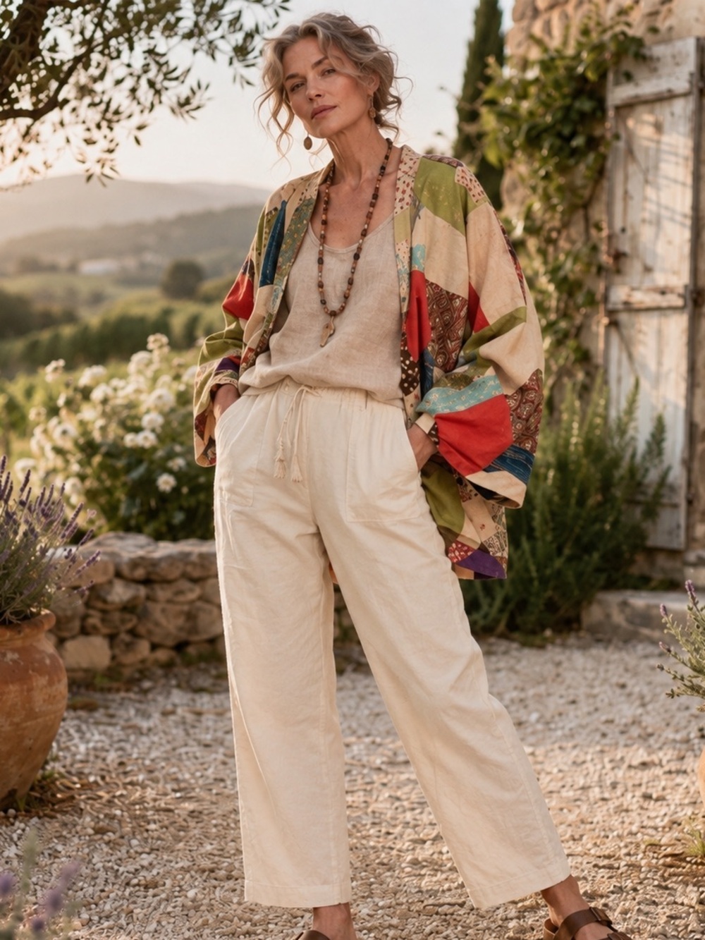 Kimchi Blue Piper Patchwork Kimono Jacket Art to Wear Boho M/L